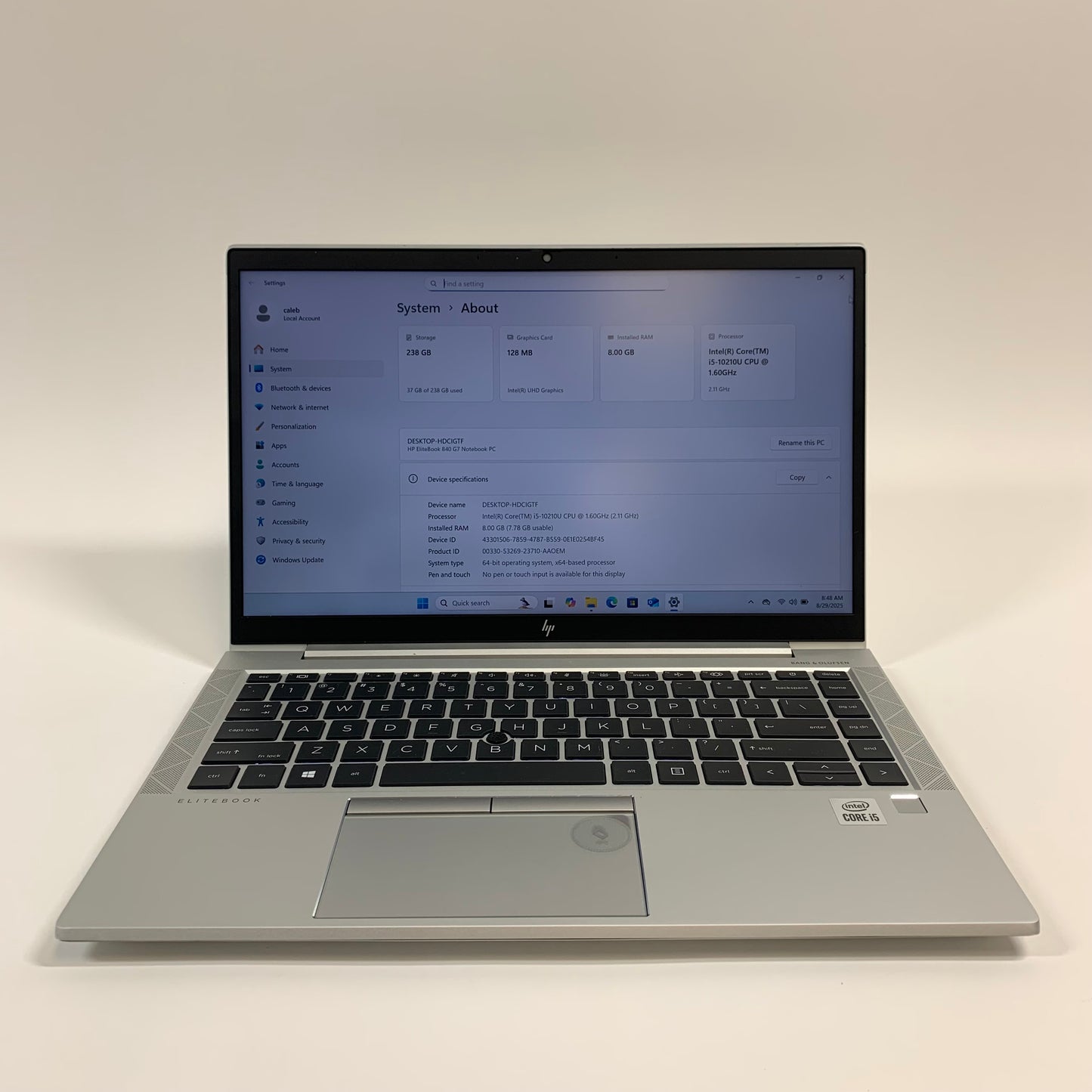 HP EliteBook 840 G7 13.3" I5-10210U 1.6GHz 8GB RAM 256GB SSD