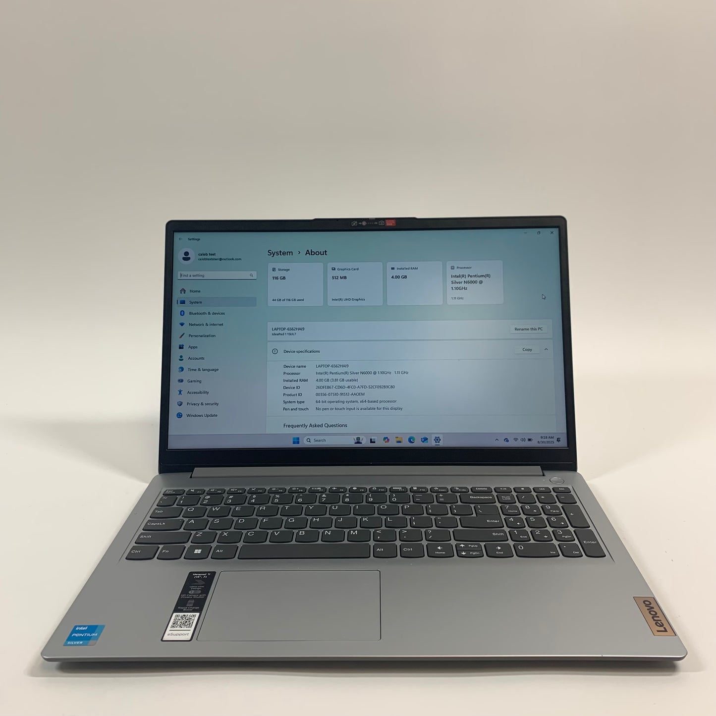 Lenovo IdeaPad 1i 15IJL7 15.6" Pentium Silver N6000 1.1GHz 8GB RAM 128GB SSD