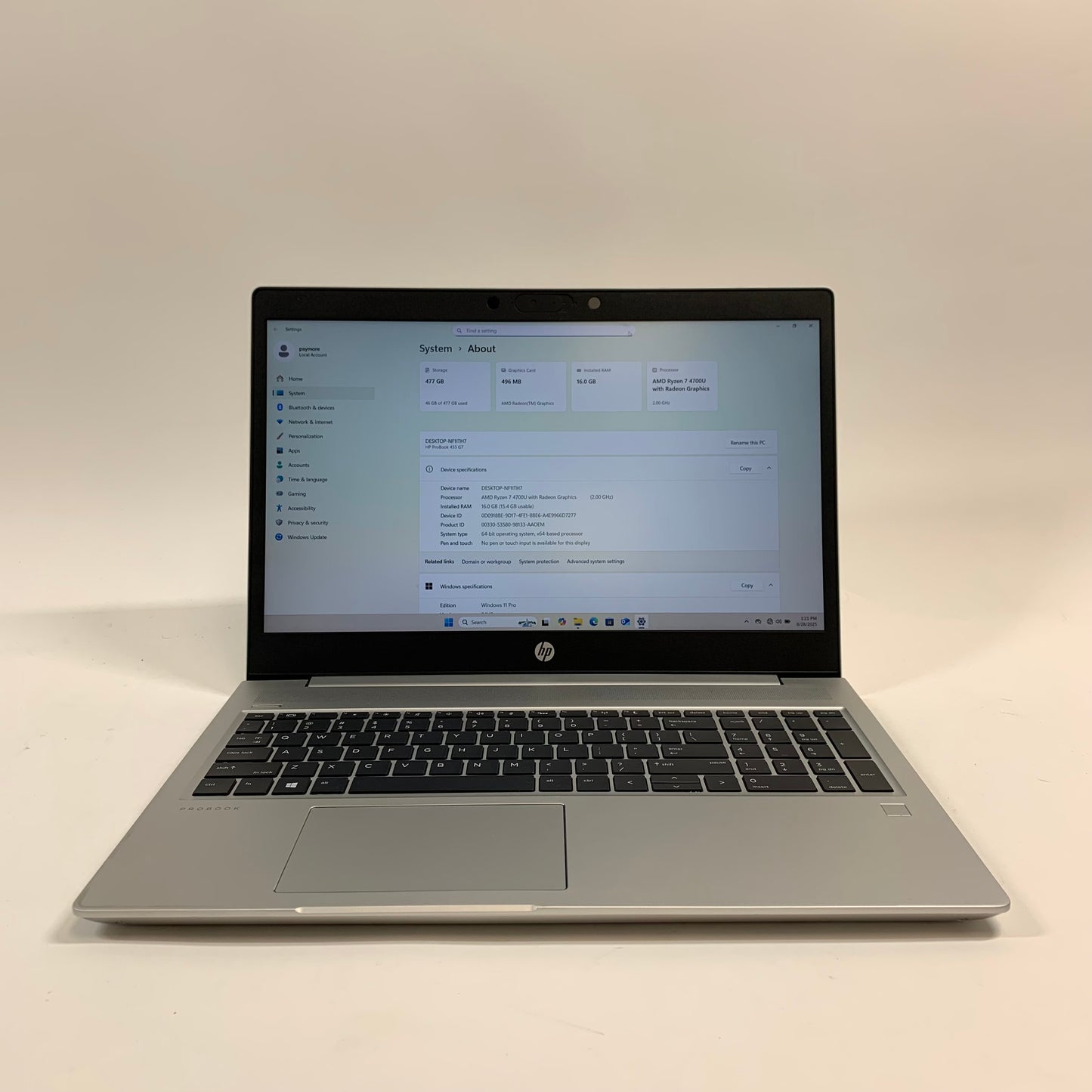 HP ProBook 455 G7 15.6" Ryzen 7 4700U 2.0GHz 16GB RAM 512GB SSD