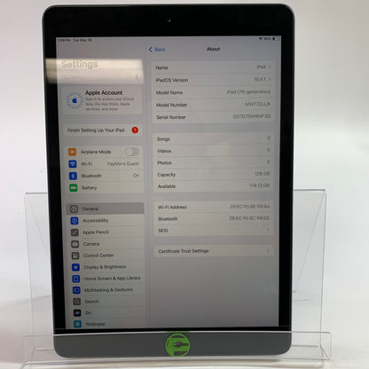 WiFi Only Apple iPad 7th Gen 128GB Silver MW772LL/A