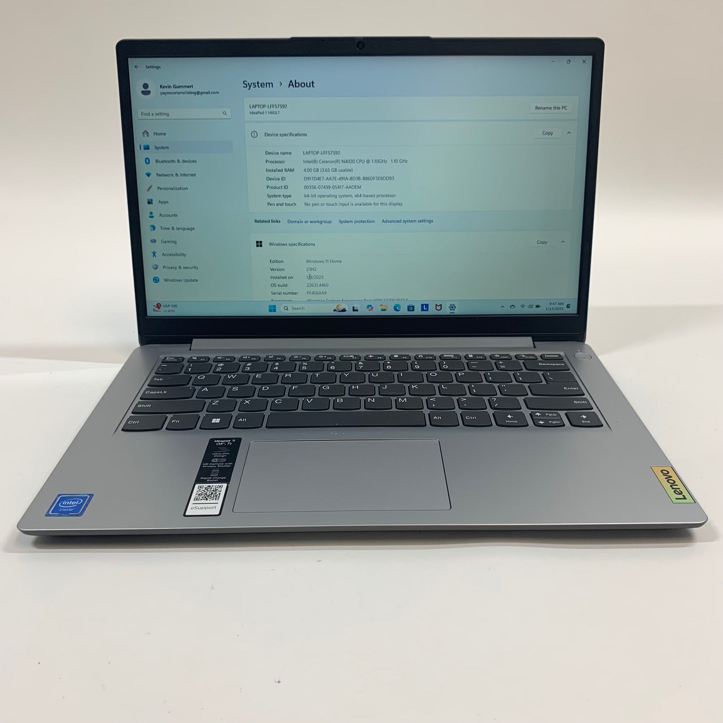 Lenovo IdeaPad 1i PF9XB4301013 Celeron N4020 1.1GHz 4GB RAM 128GB SSD