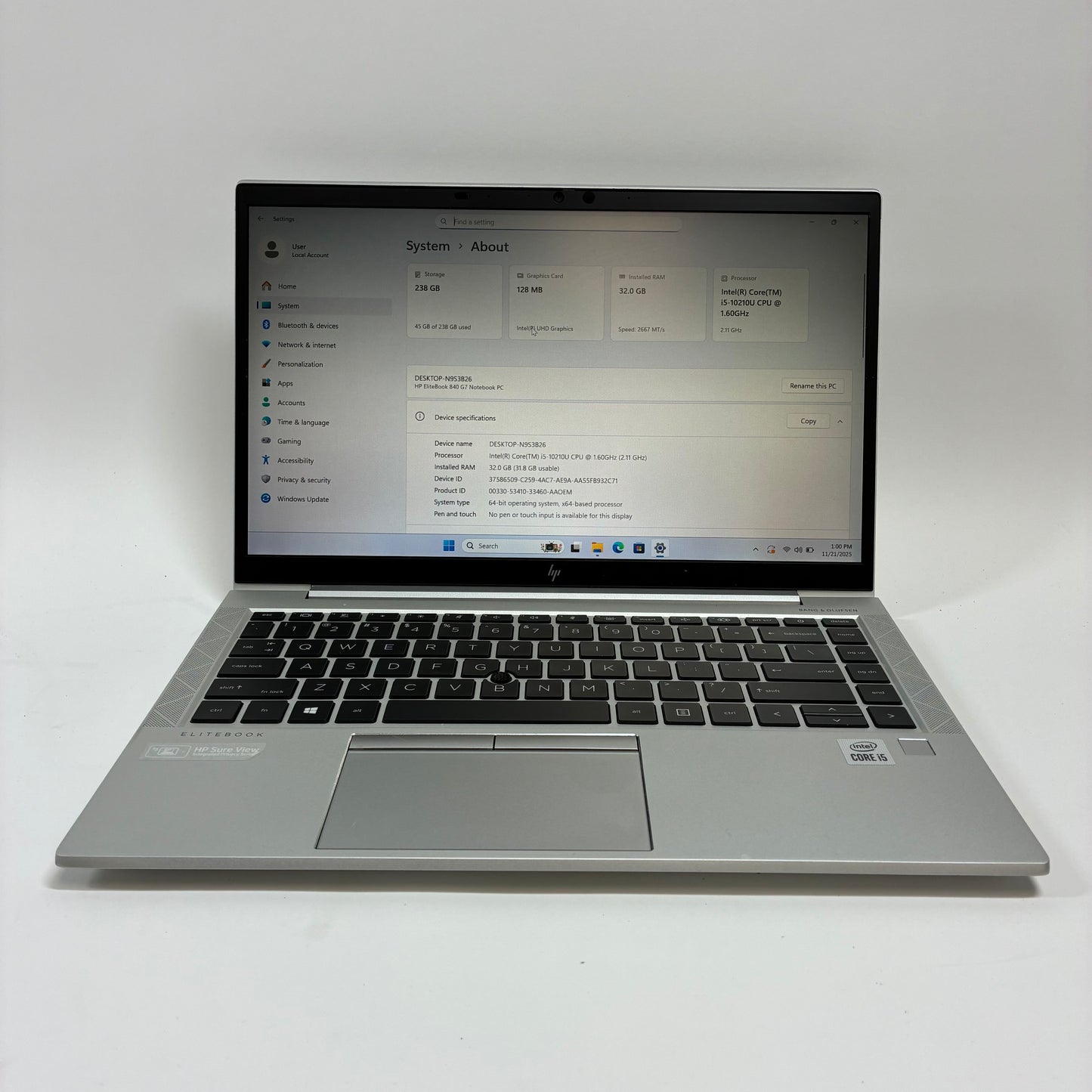 HP EliteBook 840 G7 14" i5-10210U 1.6GHz 16GB RAM 256GB SSD (w/ HP Sure View Integrated Privacy Screen)