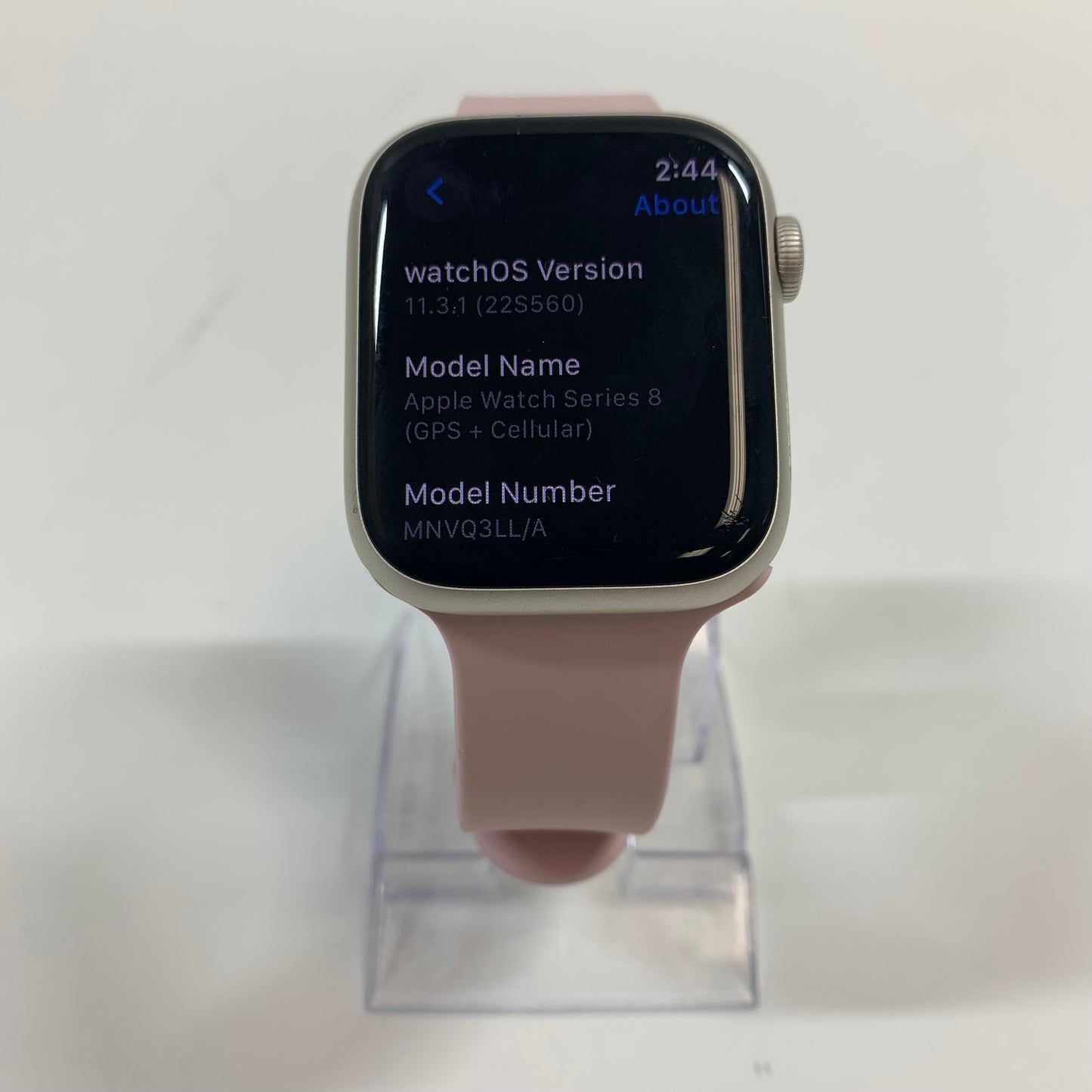 Unlocked Apple Watch Series 8 45MM Silver Aluminum Pink Sport Loop A2774