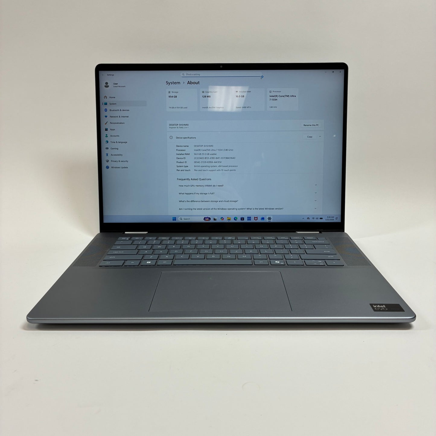 Dell Inspiron 7640 16" Core Ultra 7 155H 1.4GHz 16GB RAM 1TB SSD