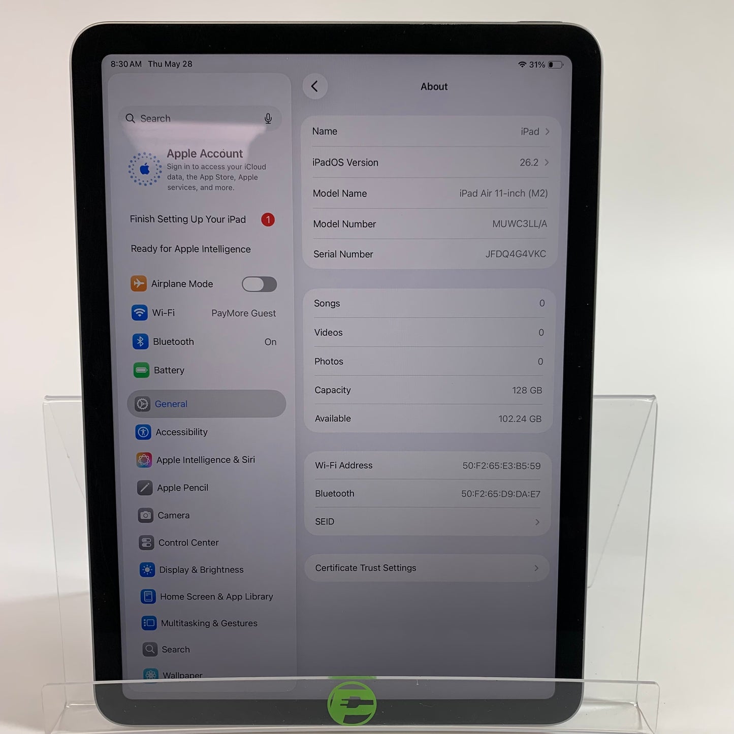 WiFi Only Apple iPad Air 11" M2 128GB Space Gray MUWC3LL/A