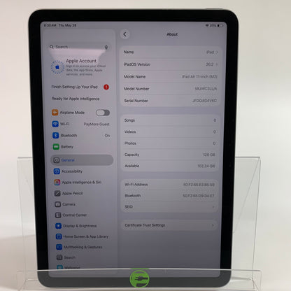 WiFi Only Apple iPad Air 11" M2 128GB Space Gray MUWC3LL/A