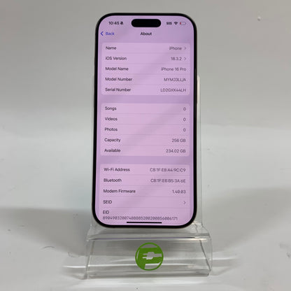 Unlocked Apple iPhone 16 Pro 256GB 18.3.2 Desert Titanium MYMJ3LL/A