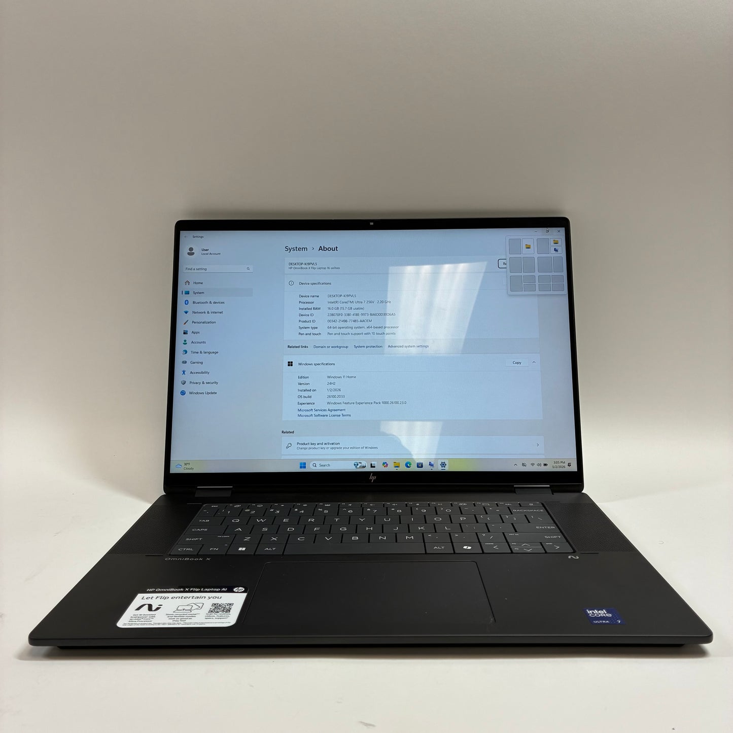 HP Omnibook X Flip 16-AS0XX 16" Core Ultra 7 256V 2.2GHz 16GB RAM 1TB SSD