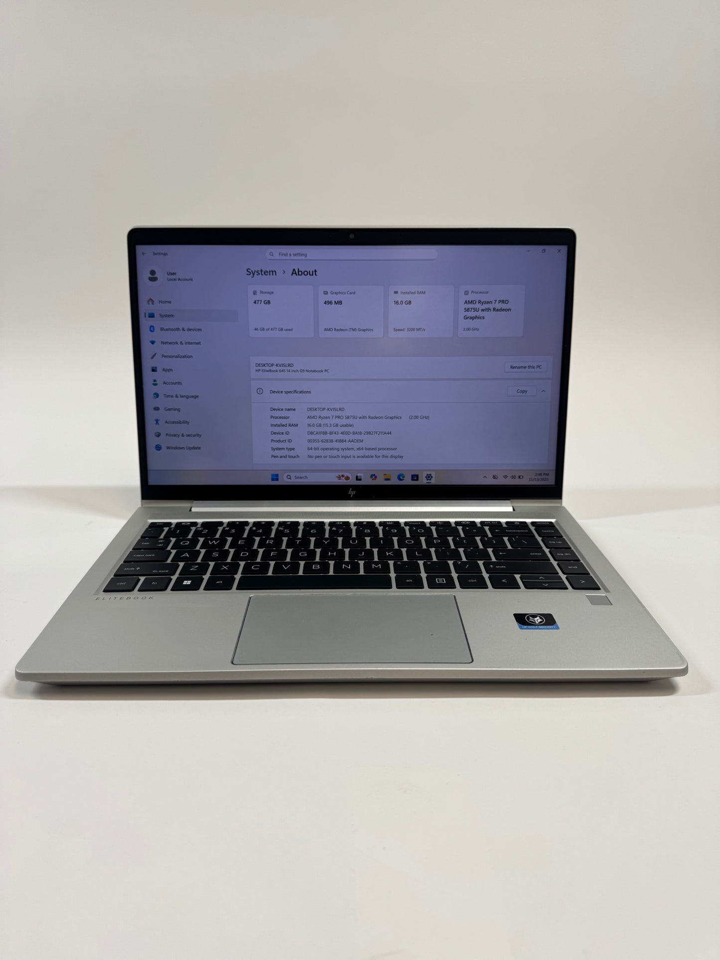 HP EliteBook 645 G9 14" Ryzen 7 PRO 5875U 2.0GHz 16GB RAM 512GB SSD